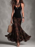 Ottilie - Halter Top And Printed Mesh Maxi Skirt Set