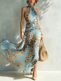 Freya - Leopard Print Halter Maxi Dress