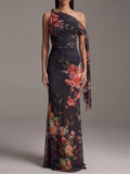 Serena - One-Shoulder Pleated Floral Maxi Dress