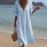 Elsie - Breezy Eyelet Trim Maxi Dress
