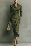 Philippa - Collared Draped-Waist Midi Dress