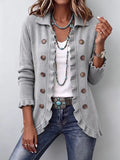 Clara - Ruffled Grey Knit Cardigan