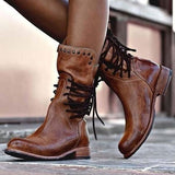 Primrose - Vintage Lace-Up Mid-Calf Boots