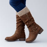 Saskia - Knitted Cuff Buckle Tall Boots