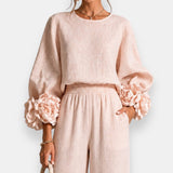 Isobel - Floral Appliqué Two-Piece Trouser Set