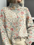 Flora - Vintage Floral Polo Neck Jumper