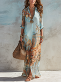 Cordelia - Baroque Print Button-Front Maxi Dress