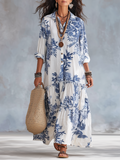 Esme - Blue Floral Tiered Maxi Shirt Dress