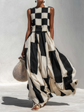 Cecilia - Checkerboard Panel Sleeveless Maxi Dress
