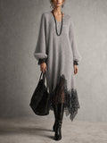 Elodie - Shimmering Grey Knitted Midi Dress