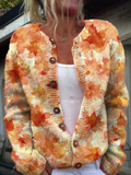 Rowan - Maple Leaf Print Buttoned Cardigan