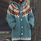 Heather - Hooded Patterned Knit Cardigan