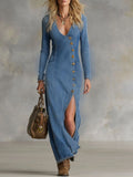 Ophelia - Washed Blue Button-Front Maxi Dress