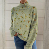 Violet - Embroidered Floral Polo Neck Jumper
