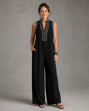 Iona - Embroidered Sleeveless Wide Leg Jumpsuit