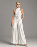Margot - Belted High Neck Wide Leg Jumpsuit