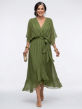 Isabelle - V Neck Draped Waist Tie Midi Dress
