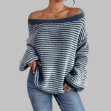 Daphne - Striped Off-Shoulder Knitted Jumper