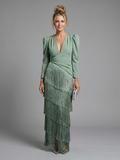 Rosie - Long Sleeve Fringe Midi Dress