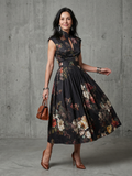 Emilia - Floral Pleated High Neck Midi Dress
