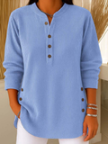 Martha - Ribbed Henley Button Tunic Top