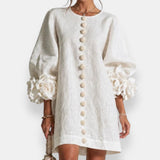 Verity - Textured Floral Button Mini Dress