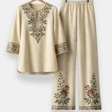 Esme - Embroidered Tunic And Wide-Leg Trouser Set