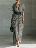 Florence - Pleated Belted Shirt Maxi Dress