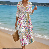 Soft Midi Dress with Elegant Multicolor Floral Pattern