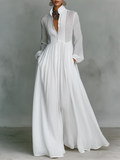 Patchwork linen stand-collar maxi dress