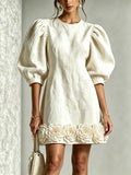 Juliet - Floral-Hem Puff Sleeve Mini Dress