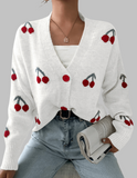 Flora - Cherry Motif Knit Cardigan
