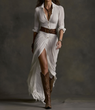 Arabella - Textured Button-Front Maxi Shirt Dress