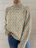 Edith - Floral Mock Neck Knitted Jumper