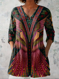 Carys - Printed V-Neck Longline Blouse