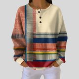 Hattie - Colour-Block Waffle Henley Sweatshirt