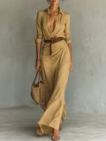 Cordelia - Belted Wrap Shirt Maxi Dress