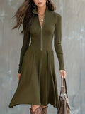Felicity - Ribbed Knit Zip-Front Midi Dress