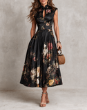 Josephine - Floral Keyhole Pleated Midi Dress