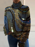 Tallulah - Shimmering Swirl Print Roll Neck Top