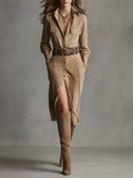 Harper - Faux Suede Midi Shirt Dress