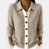 Maisie - Striped Collared Button Cardigan