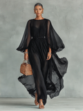 Seren - Pleated Maxi Dress With Sheer Balloon Sleeves