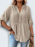 Willow - Lace Panel Button-Front Blouse