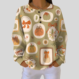 Tabitha - Autumn Print Button-Neck Sweatshirt