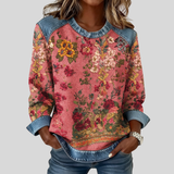 Flora - Floral Print Contrast-Trim Sweatshirt