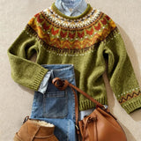 Freya - Olive Fair Isle Yoke Jumper