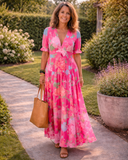 Iris - Floral Short Sleeve Midi Dress