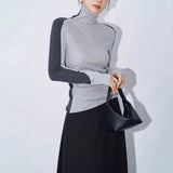 Eliza - Contrast Sleeve High Neck Knit Top
