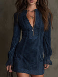 Beatrice - Faux Suede Lace Trim Mini Dress